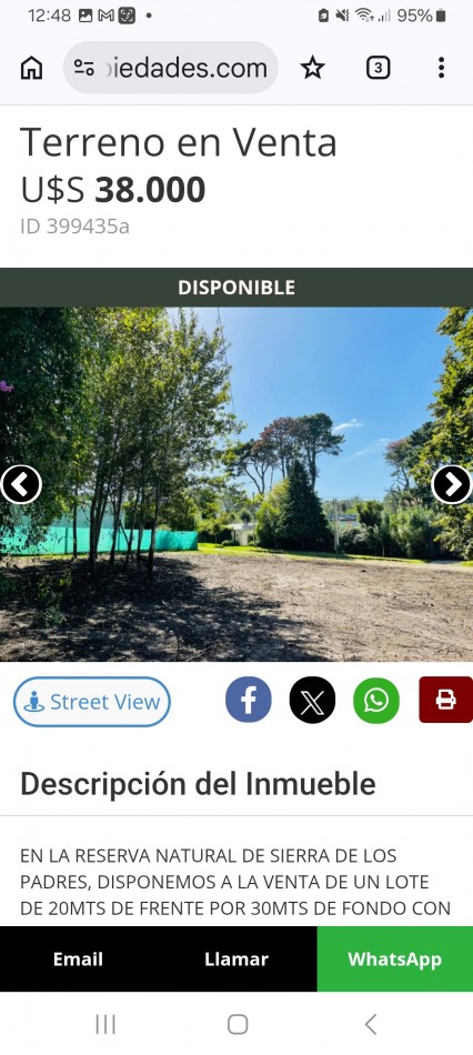 VENTA terreno en Sierra de los Padres 